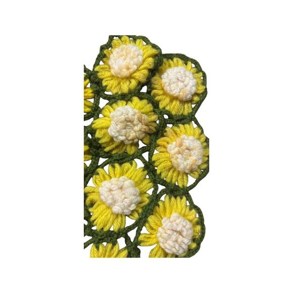Vintage Crocheted Daisy Afghan Lap Blanket Green White Yellow 49x64 Floral - Picture 12 of 15